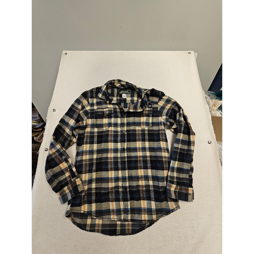 Arcticwear Arctic Cat Men Large Blue Plaid Flannel Button Down Shirt 100% Cotton